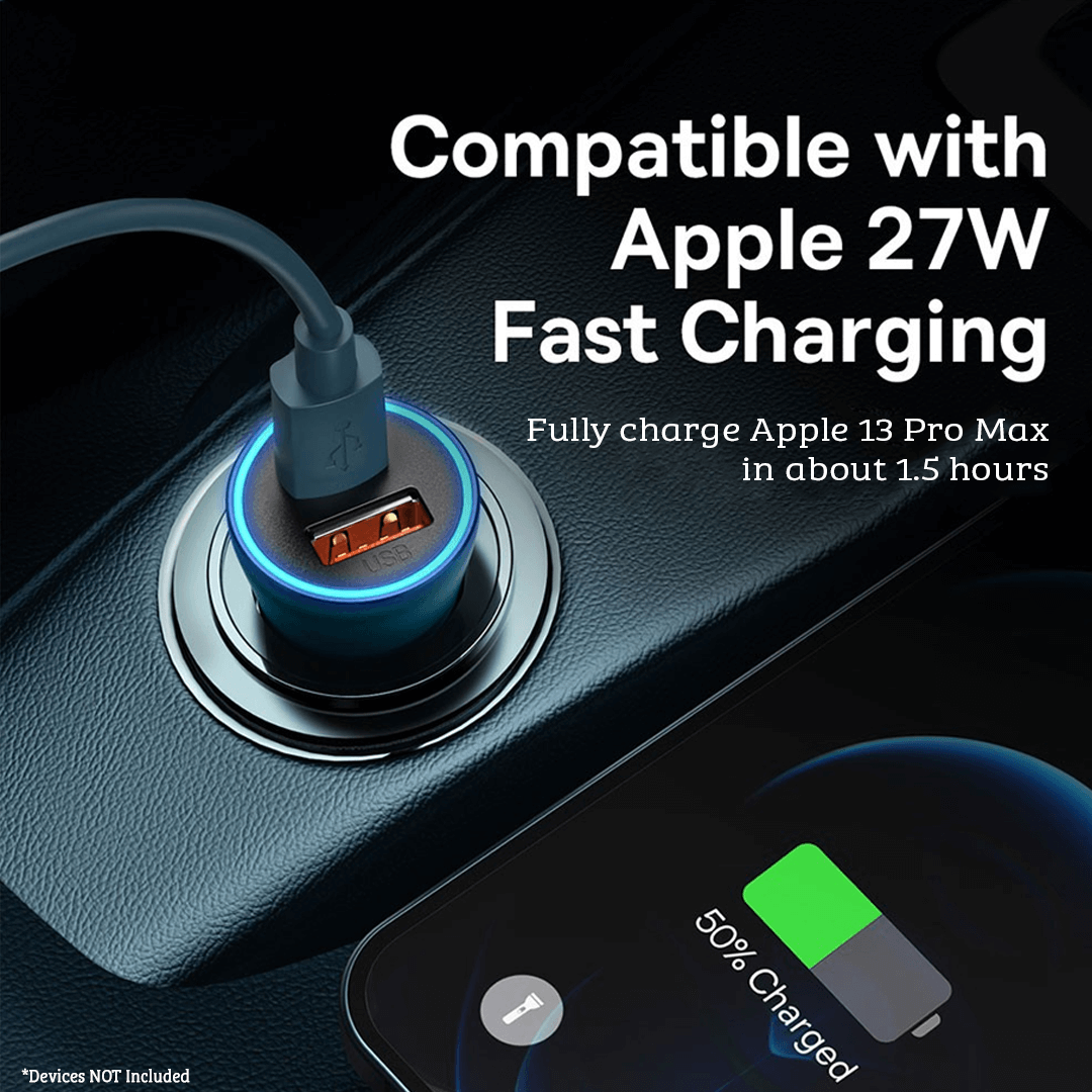 Dual Fast Charger Car Charger U+C 60W: Supercharge Your Car Charging- Blue