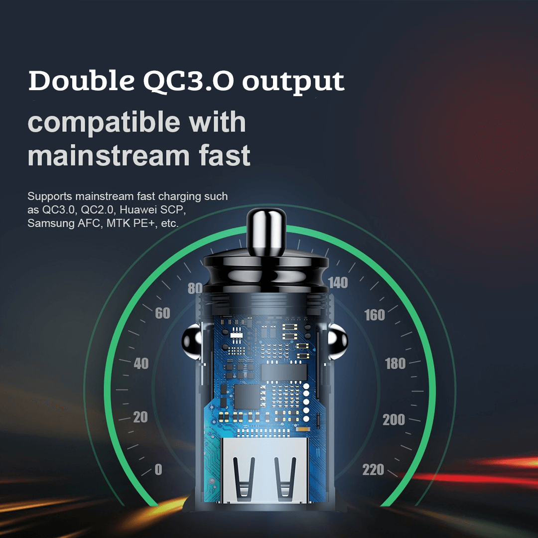 A+A 30W Dual QC3.0 Quick Car Charger - Black Beauty for Effortless, High-Speed Charging on the Move