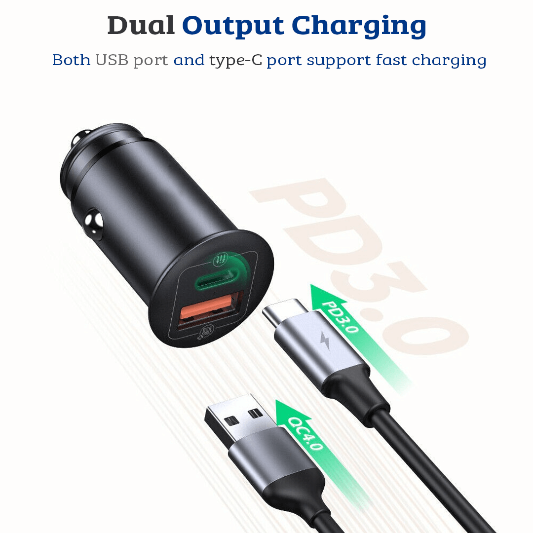 30W USB & Type C Port Quick Charge 3.0 PD Car Adapter