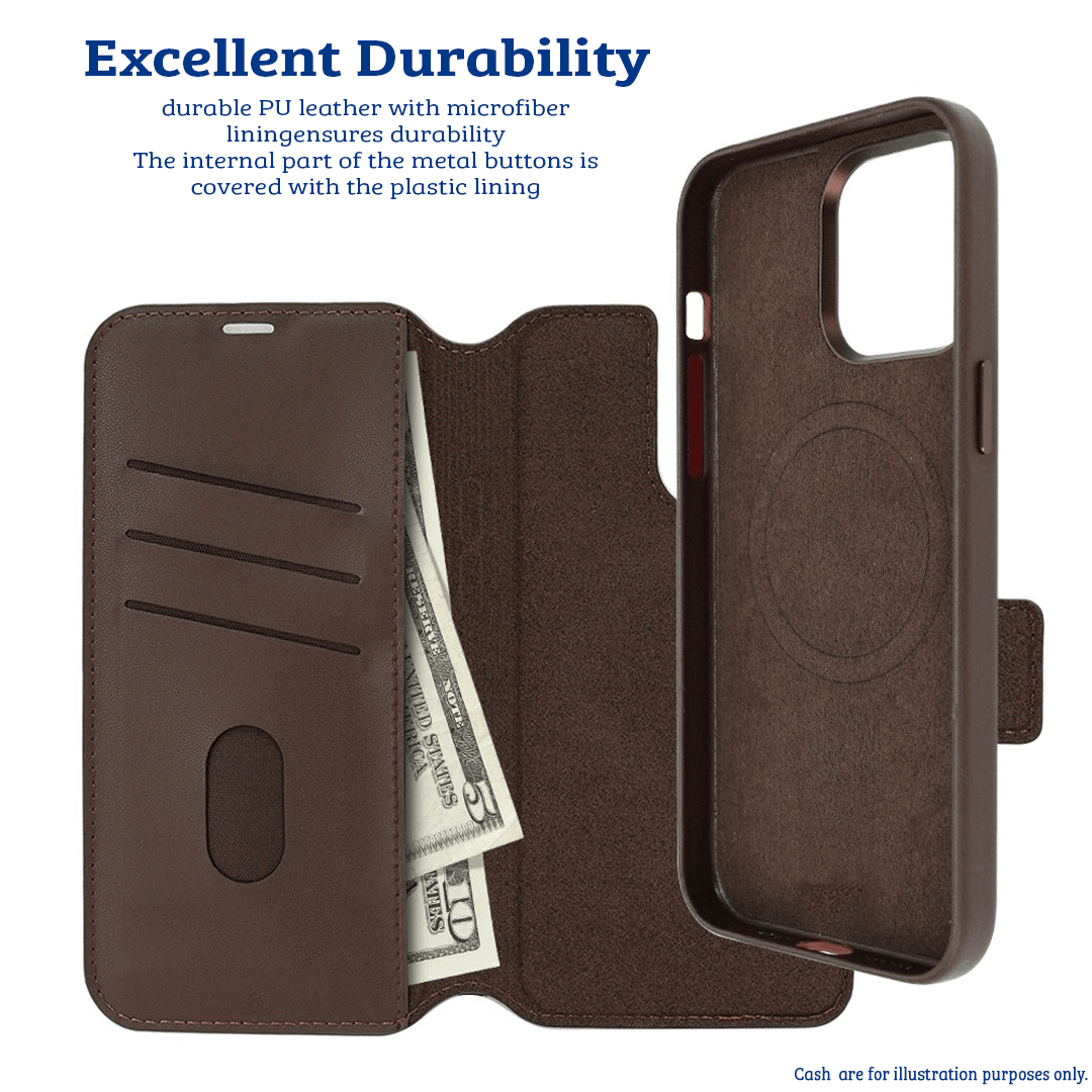 iPhone 15 Pro Compatible Case Cover With Folio Urbain Magnetic Leather Detachable Wallet - Coffee