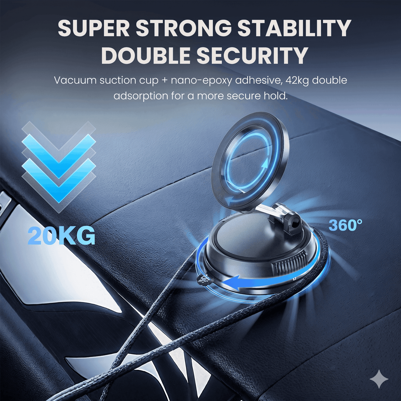 Foldable Magnetic Car Phone Mount Black — Suction Cup Holder, MagSafe Compatible, Compact Travel | Australian Stock