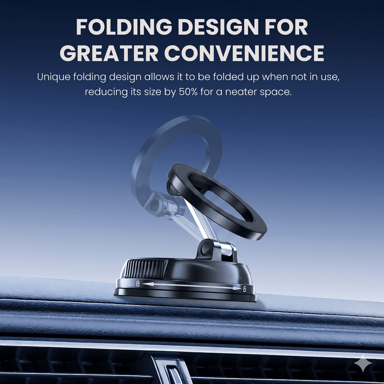 Foldable Magnetic Car Phone Mount Black — Suction Cup Holder, MagSafe Compatible, Compact Travel | Australian Stock