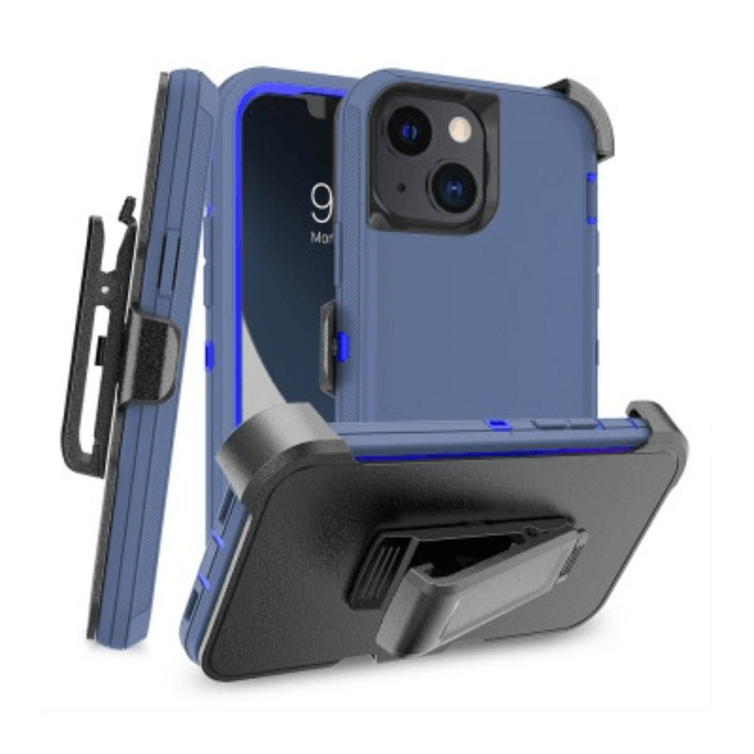 iPhone 14 Compatible Case Cover With Robot Armor Hard Plastic And Belt Clip - Navy