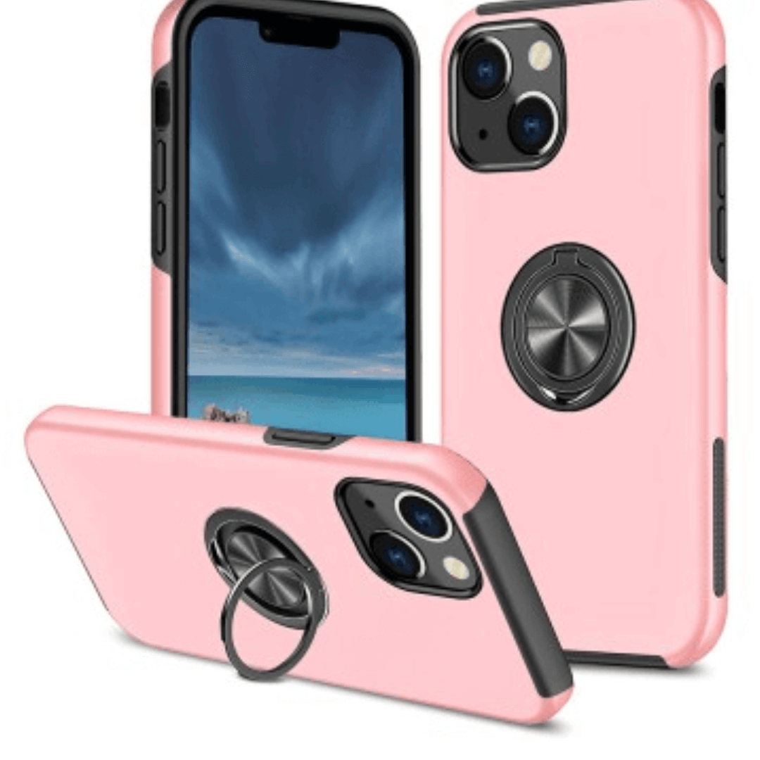 iPhone 14 Compatible Case Cover With Shockproof Magnetic Ring Holder - Pink