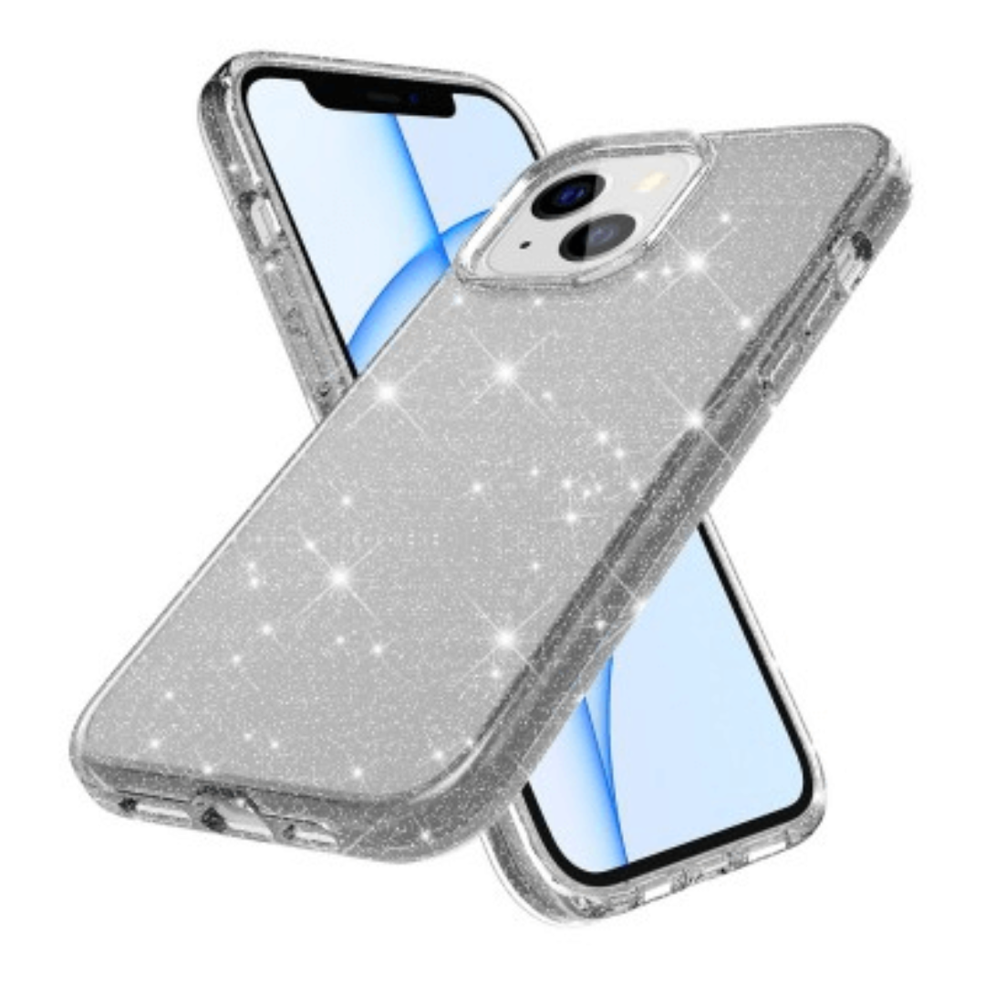 iPhone 14 Plus Compatible Case Cover Featuring Shockproof Glitter - Clear Black