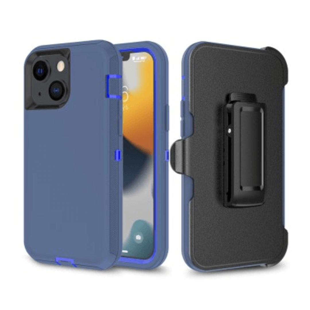 iPhone 14 Compatible Case Cover With Robot Armor Hard Plastic And Belt Clip - Navy