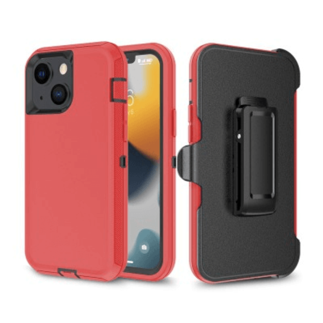 iPhone 14 Compatible Case Cover With Robot Armor Hard Plastic And Belt Clip - Red