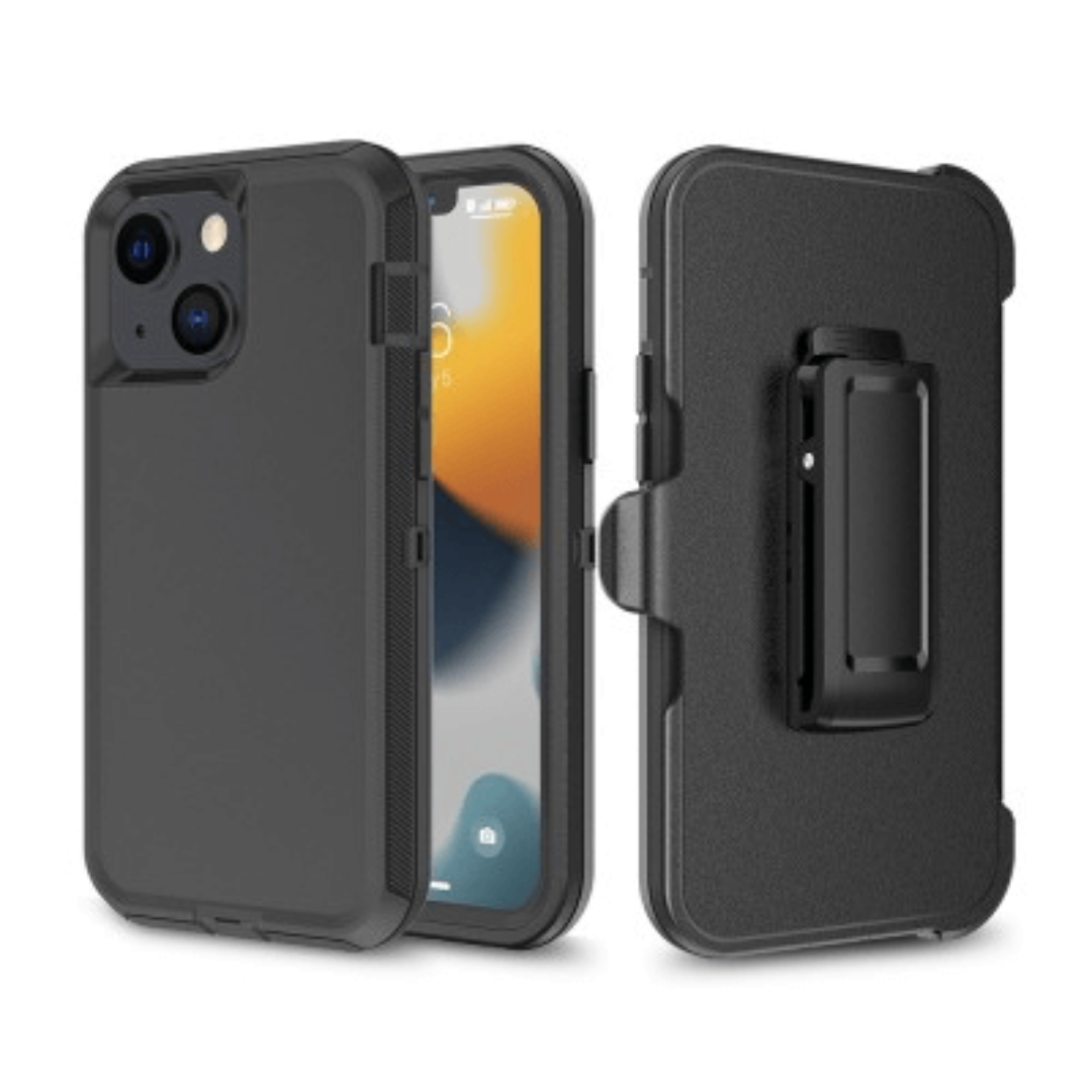 iPhone 14 Plus Compatible Case Cover With Robot Armor Hard Plastic And Belt Clip - Black