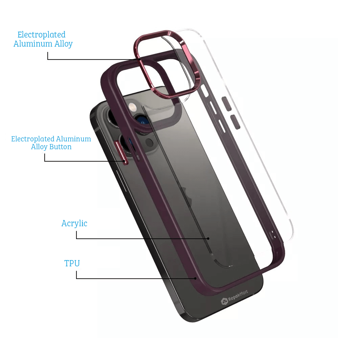 iPhone 15 Pro Case Cover - Non-Slippery, Clear & Hard, Shock & Scratch Protection With Rear Camera Lens Guard - Wine