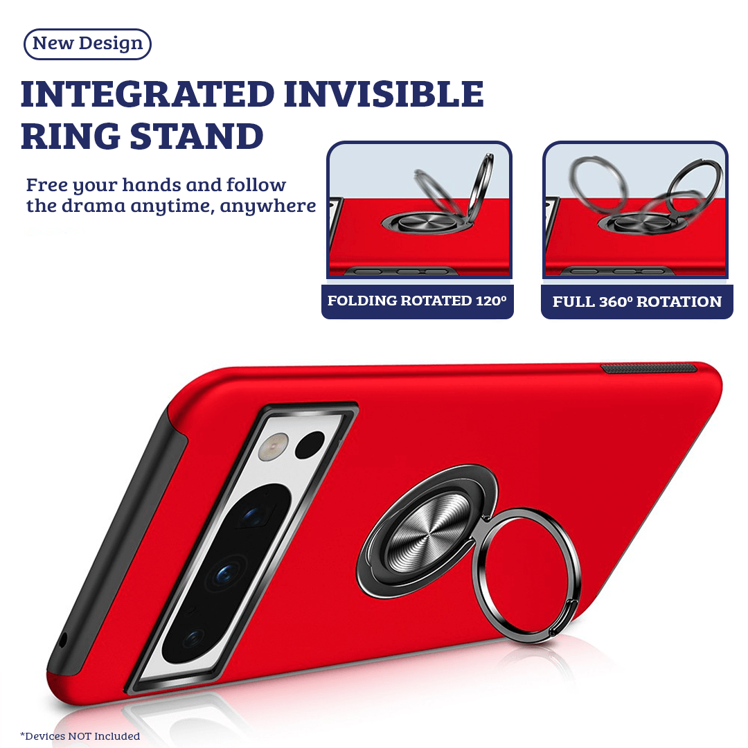 Google Pixel 8 Pro Compatible Premium Magnetic Ring Holder Shockproof Case Cover - Red