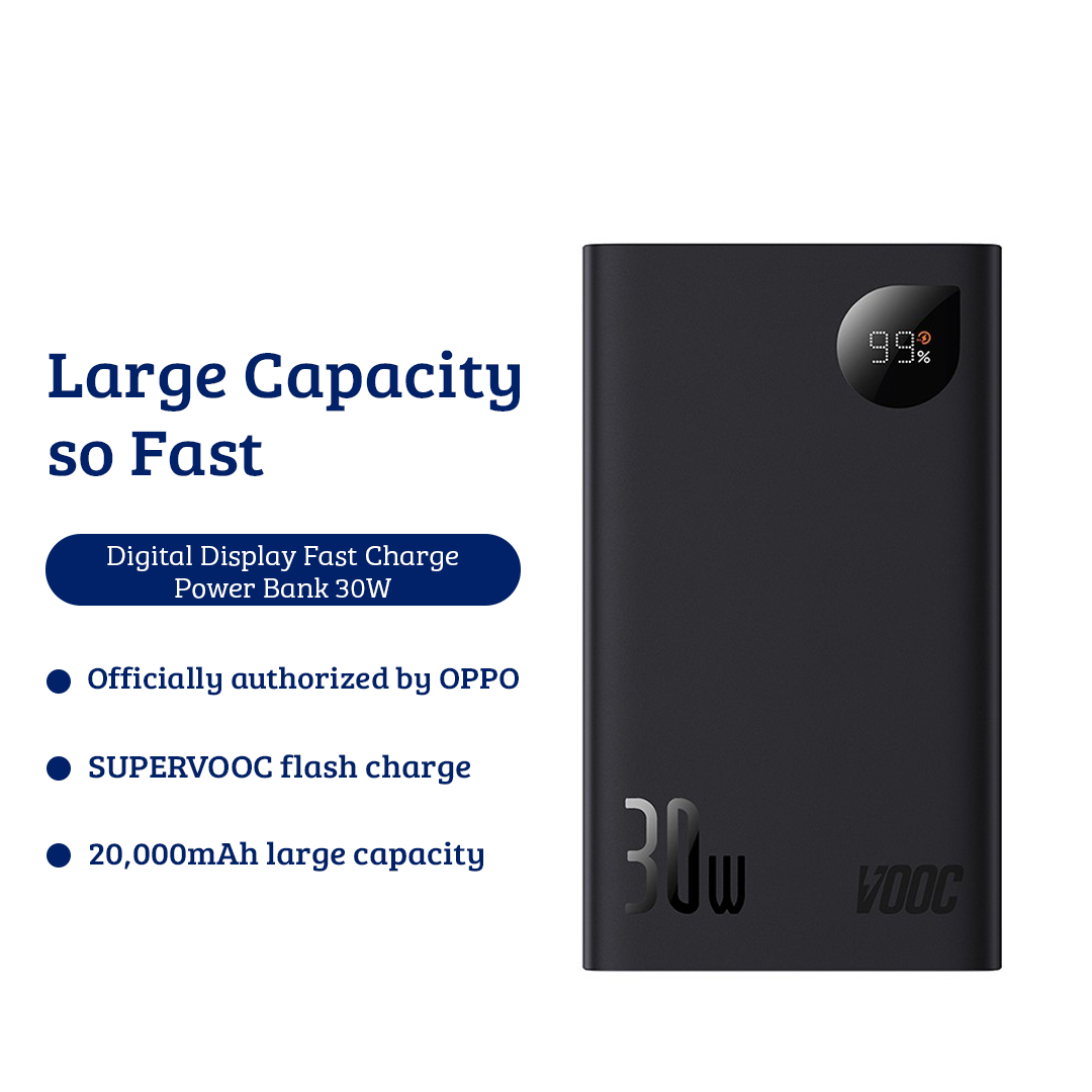 Digital Display Fast Charge Power Bank 20000mAh 30W (VOOC Edition)-Black