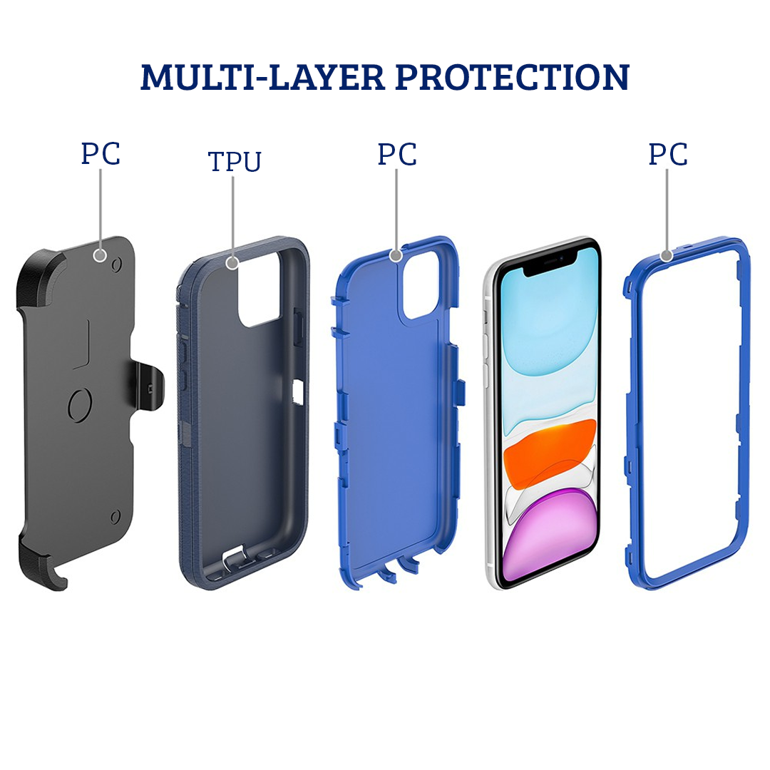 iPhone 11 Pro Compatible Case Cover With Belt Clip And Shockproof Robot Armor Hard Plastic - Navy