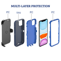 Thumbnail for iPhone 13 Mini Compatible Case Cover With Belt Clip And Shockproof Robot Armor Hard Plastic - Black