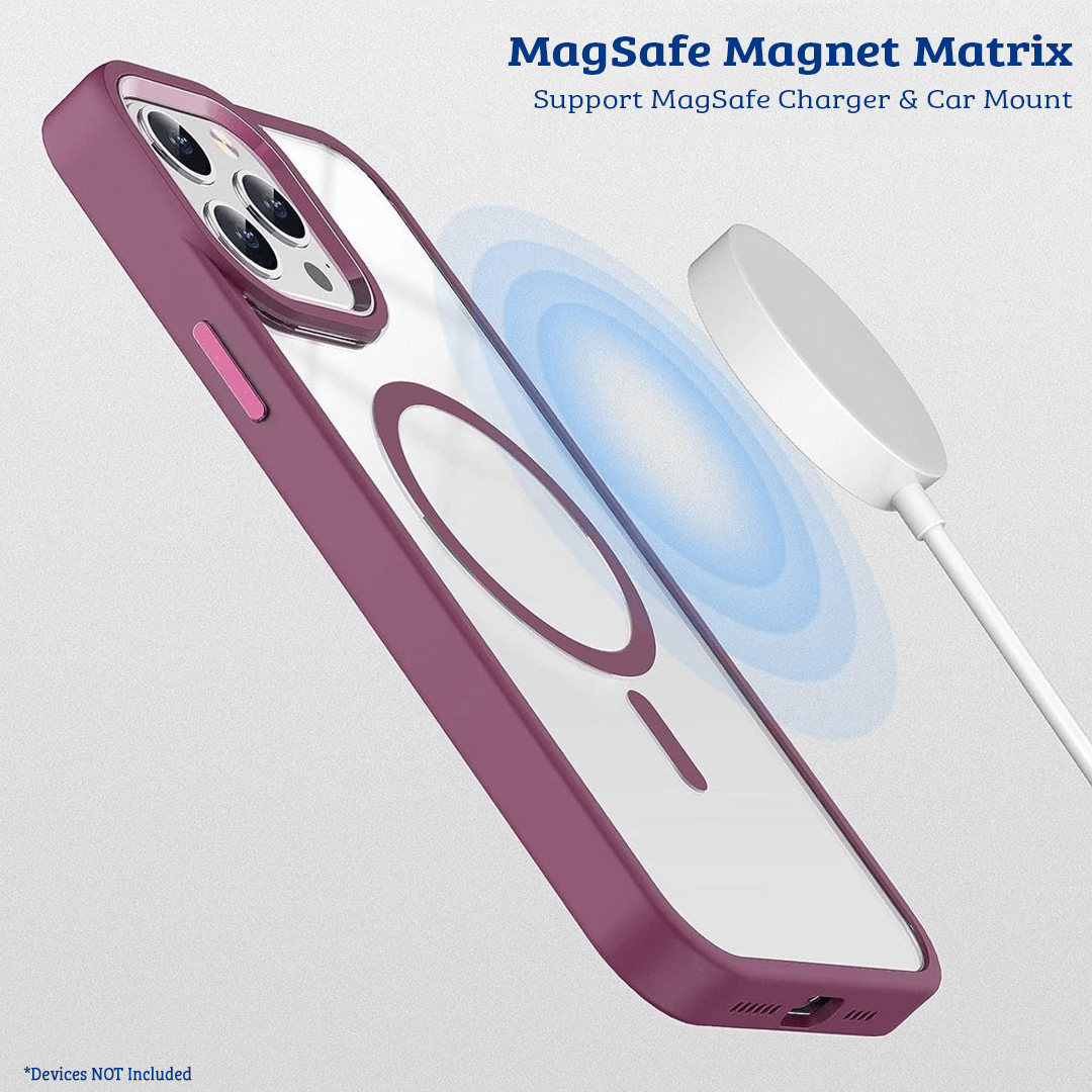 iPhone 15 Plus Compatible Case Cover With Transparent Magnetic Metal Camera Lens Compatible With Magsafe Technology - Wine