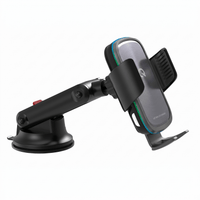 Thumbnail for 15W Wireless Charging Car Phone Mount Black — Fast Qi Charger, Auto-Clamp Holder, Ambient Light | Australian Stock