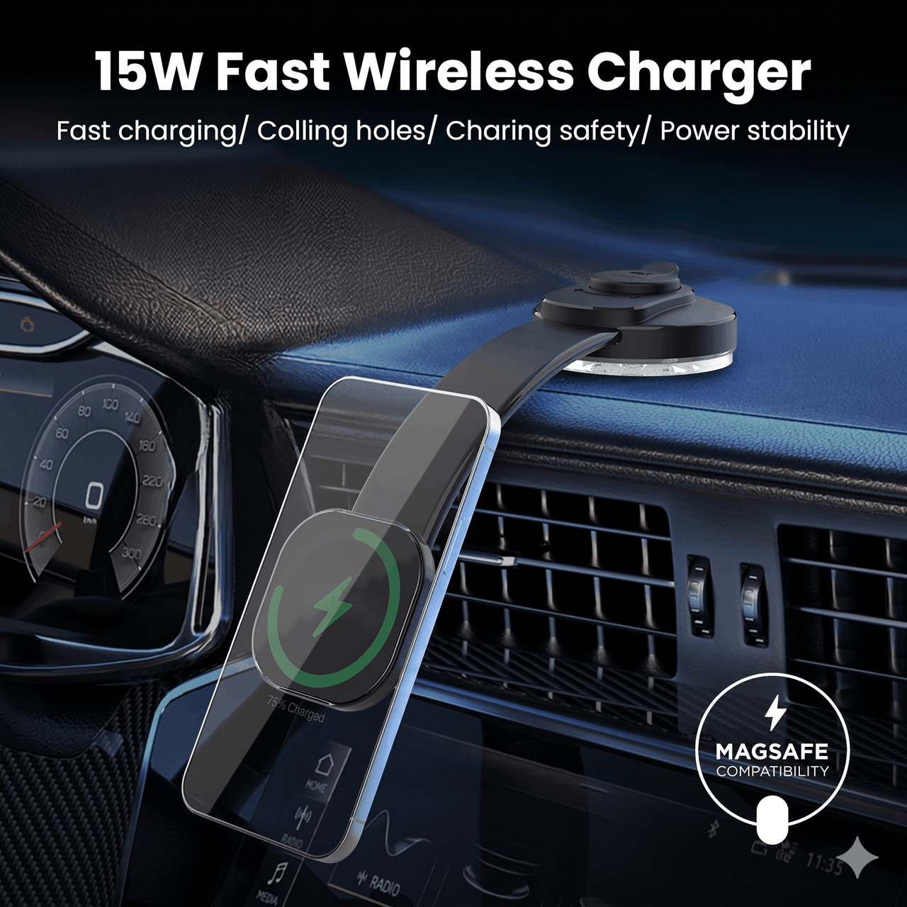 Magnetic Car Phone Holder Black — 360° Rotation, MagSafe Compatible, Strong Magnetic Mount | Australian Stock
