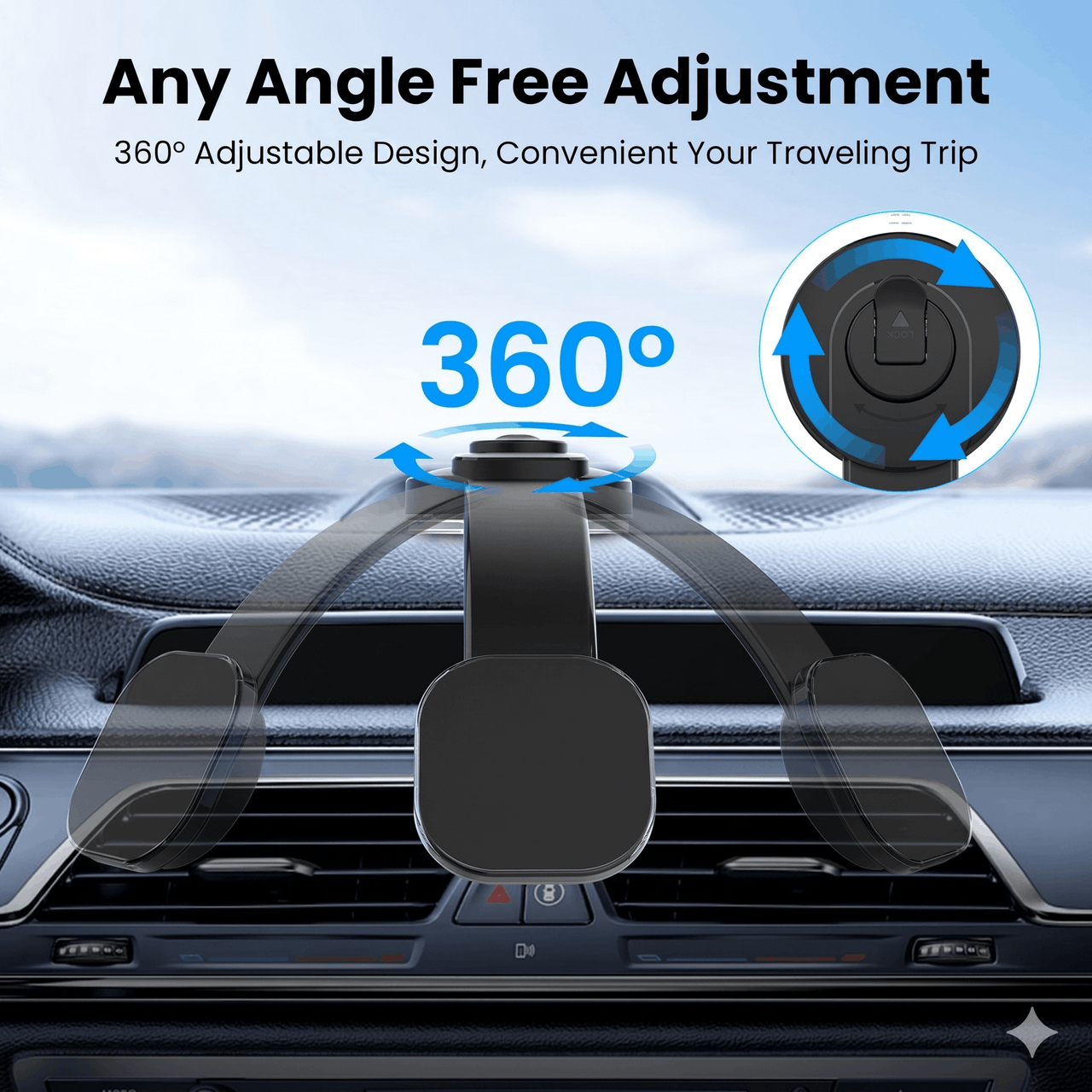 Magnetic Car Phone Holder Black — 360° Rotation, MagSafe Compatible, Strong Magnetic Mount | Australian Stock
