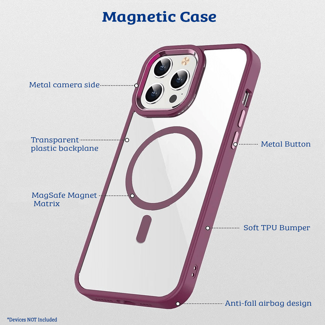 iPhone 15 Pro Compatible Case Cover With Transparent Magnetic Metal Camera Lens Compatible With Magsafe Technology - Black