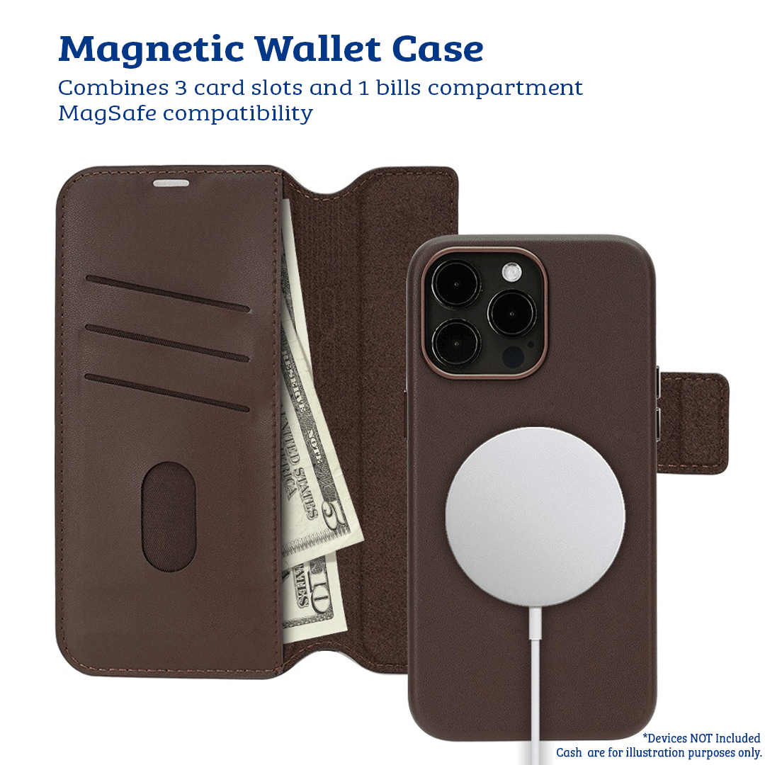 iPhone 15 Pro Compatible Case Cover With Folio Urbain Magnetic Leather Detachable Wallet - Coffee