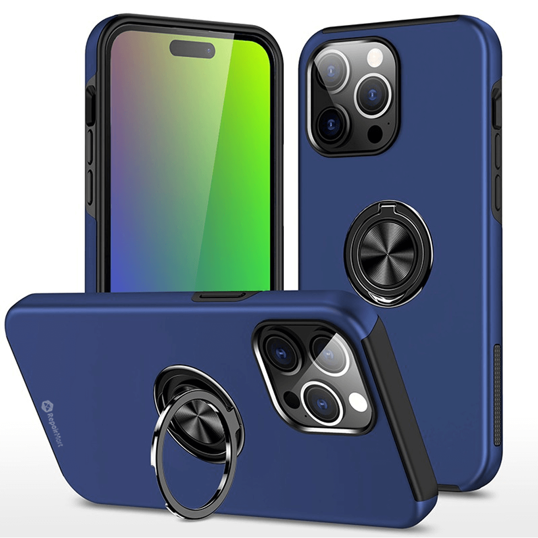 iPhone 15 Pro Max Compatible Case Cover With Shockproof Magnetic Ring Holder - Navy