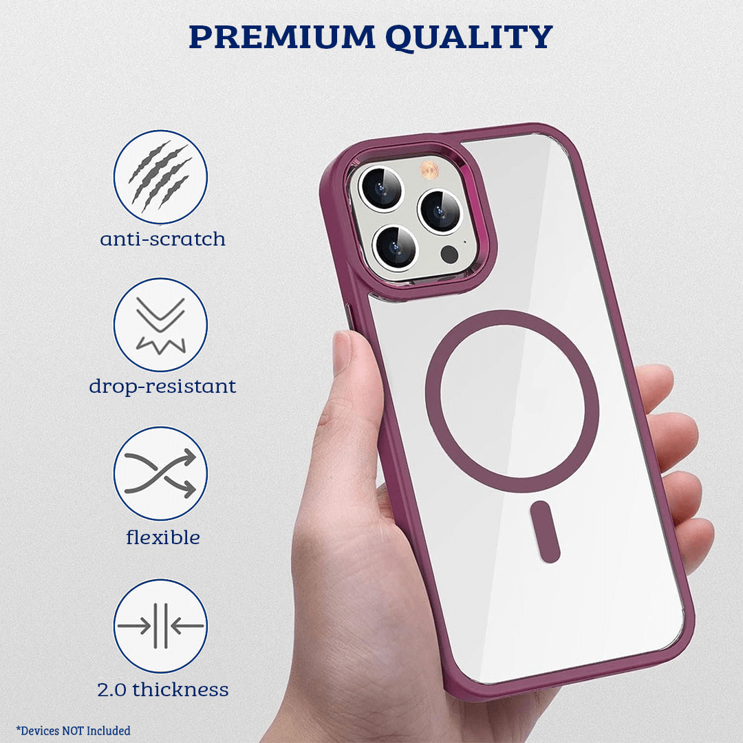 iPhone 15 Pro Max Case Cover - Non-Slippery, Clear & Hard, Shock & Scratch Protection With Rear Camera Lens Guard & MagSafe Compatibility - Wine