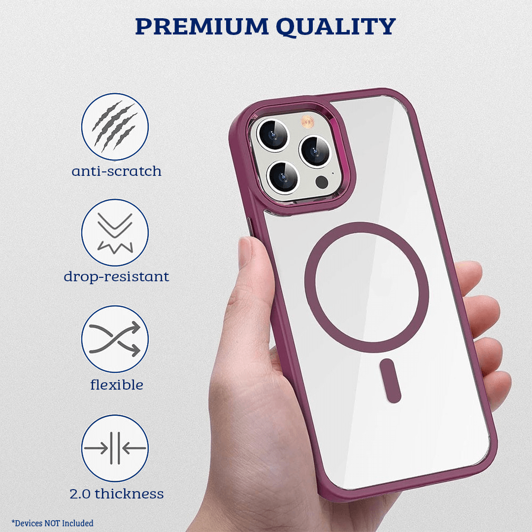 iPhone 15 Pro Max Compatible Case Cover With Transparent Magnetic Metal Camera Lens Compatible With Magsafe Technology - White