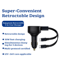 Thumbnail for Baseus Enjoyment Retractable 2-in-1 Car Charger C+L 30W-Black