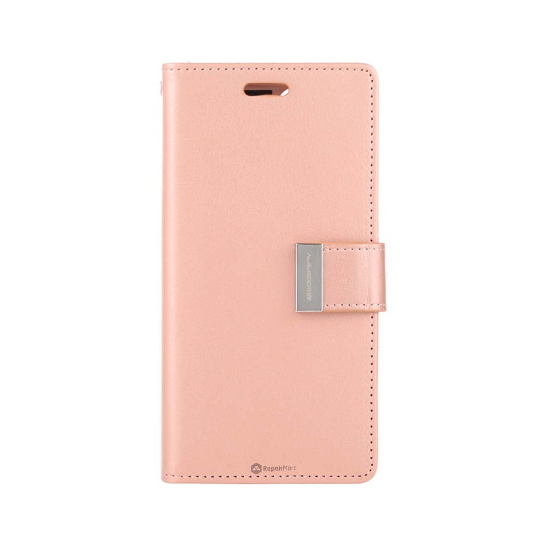 iPhone 16 Pro High-Quality Flip Wallet Case Cover: Shock-Resistant with Front Cover, Multiple Card Slots, Magnetic Closure and Media Stand Convertible - Rose Gold