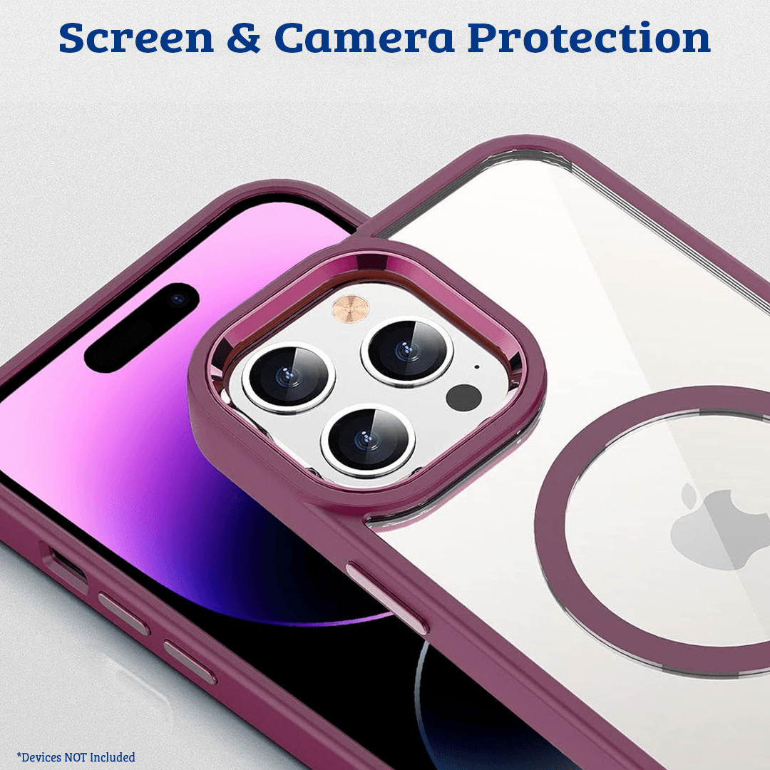 iPhone 15 Pro Max Case Cover - Non-Slippery, Clear & Hard, Shock & Scratch Protection With Rear Camera Lens Guard & MagSafe Compatibility - Wine