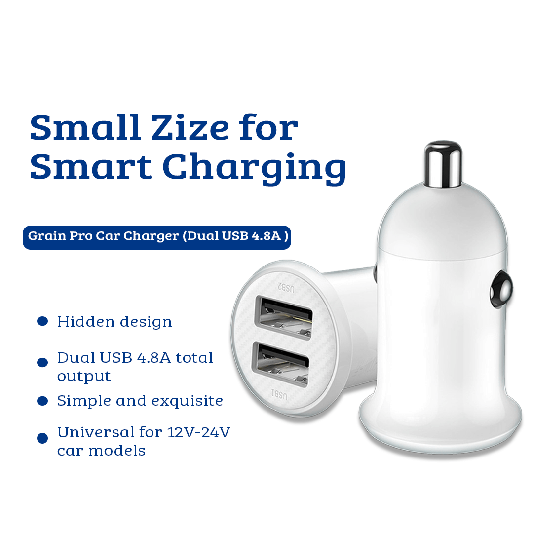 Car Charger (Dual USB 4.8A) - Power Up Your Journey with Style and Efficiency-White