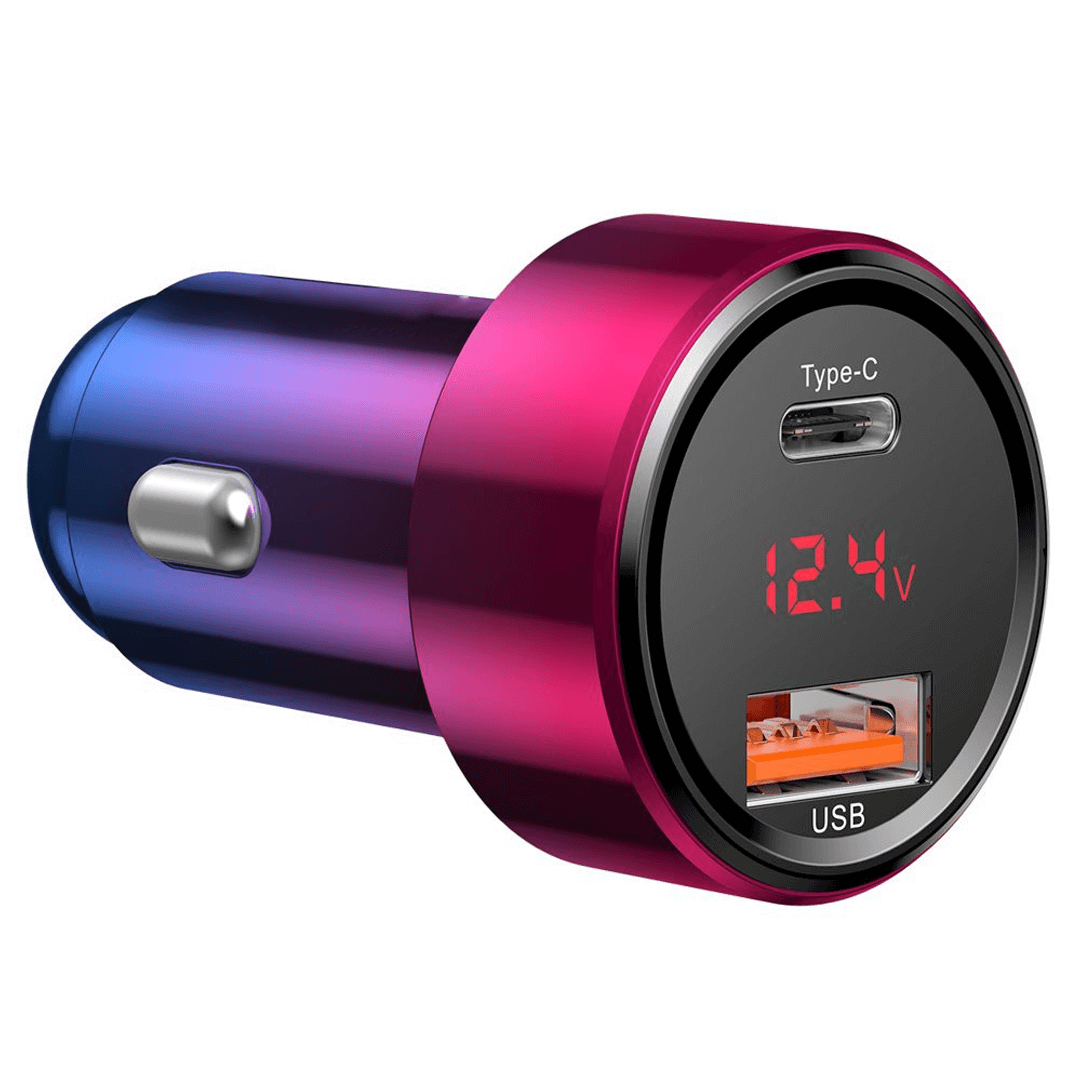 Digital Display Intelligent Dual Quick Car Charger - 45W Power, Chic PC + ABS Design for Ultimate Charging Convenience-Red