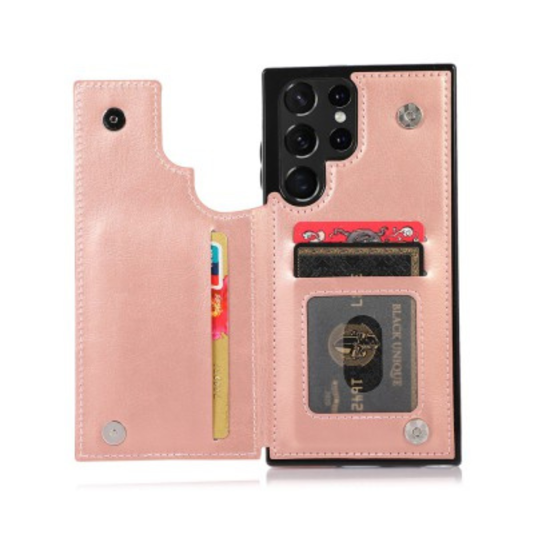 Samsung Galaxy S22 Ultra Compatible Case Cover With Back Flip Leather Wallet  Case - Rose Gold