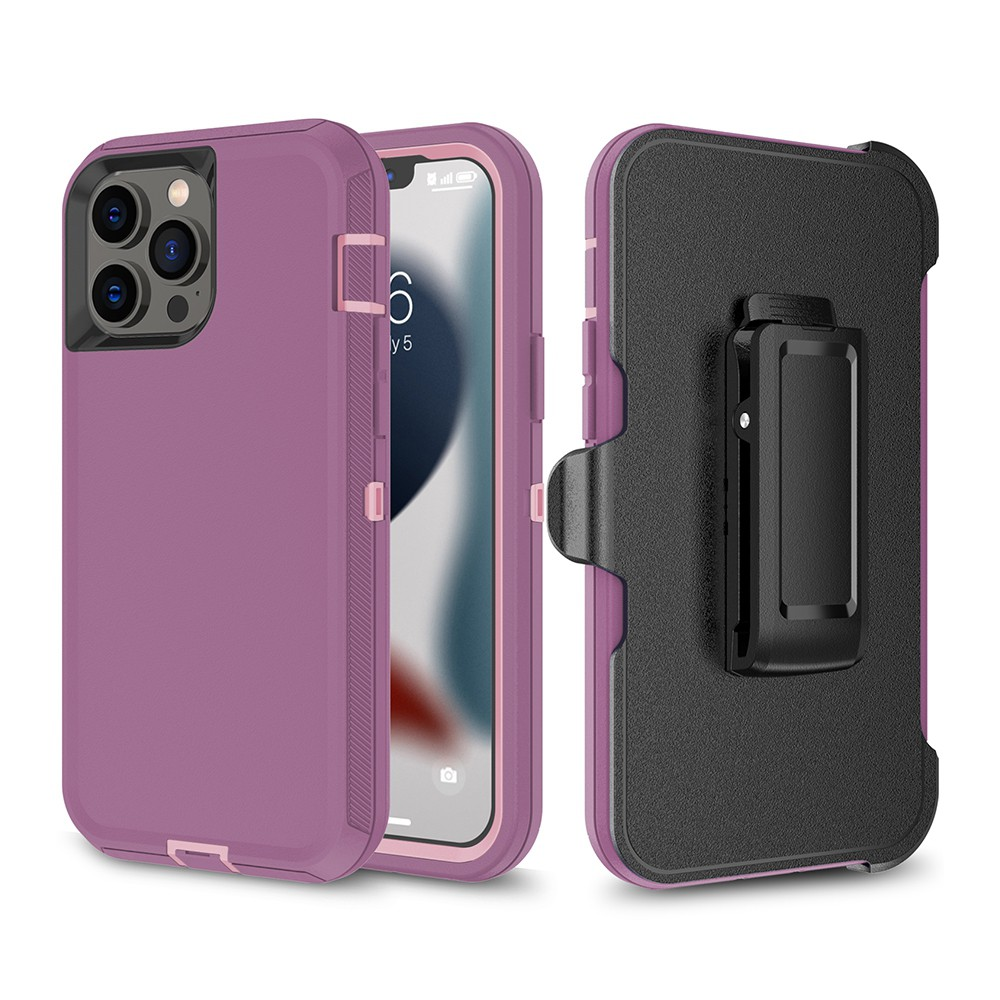 iPhone 13 Pro Max Compatible Case Cover With Belt Clip And Shockproof Robot Armor Hard Plastic - Purple