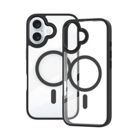 Thumbnail for iPhone 16 CompatibliPhone 16 Clear Hard Case Cover with Metal Camera Lens: Magnetic Design, MagSafe Compatibility, Enhanced Camera Screen Guard, Anti-Scratch Protection- Black