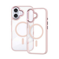 Thumbnail for iPhone 16 Clear Hard Case Cover with Metal Camera Lens: Magnetic Design, MagSafe Compatibility, Enhanced Camera Screen Guard, Anti-Scratch Protection - Pink