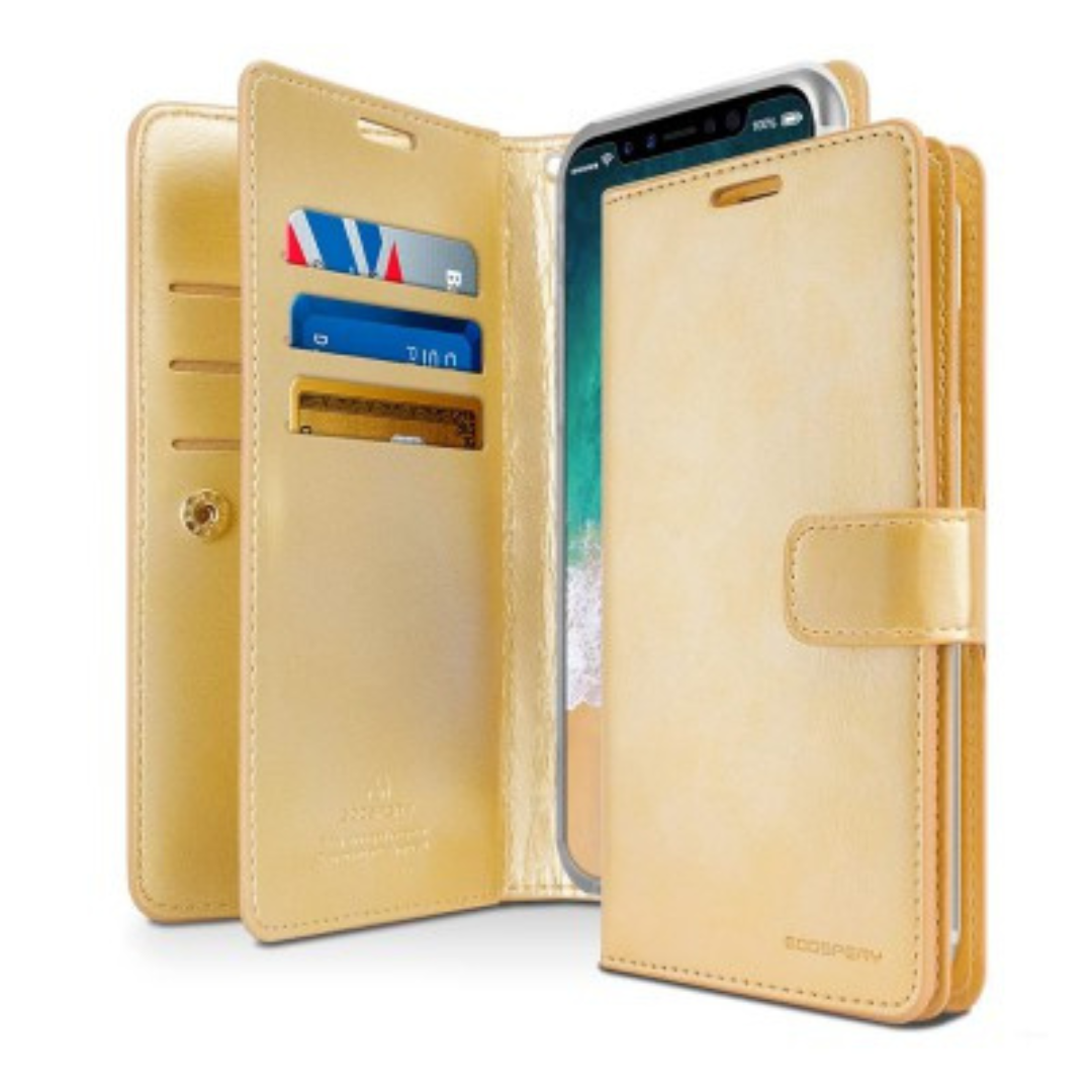 iPhone XS Compatible Case Cover With Premium Mansoor Diary Wallet - Gold