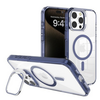 Thumbnail for iPhone 16 Pro Max Lens Flip Stand Case Cover: Transparent, Magsafe Compatible, Durable Design - Navy