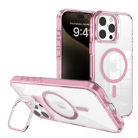 Thumbnail for iPhone 16 Pro Max Lens Flip Stand Case Cover: Transparent, Magsafe Compatible, Durable Design - Pink