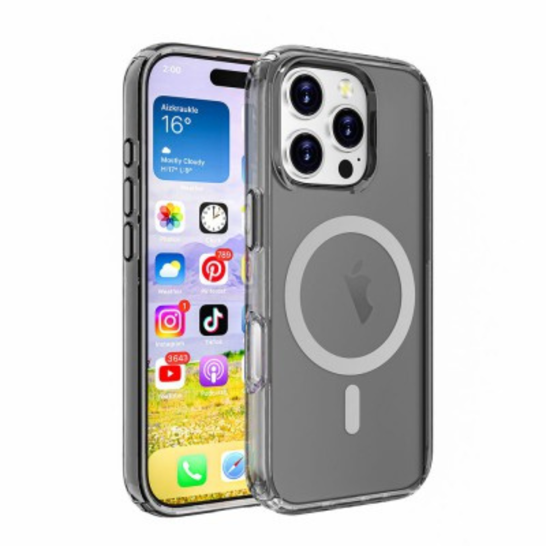 iPhone 16 Pro Transparent Shockproof Case Cover: Tough Protection, Scratch-Resistant And MagSafe Compatible - Clear Black