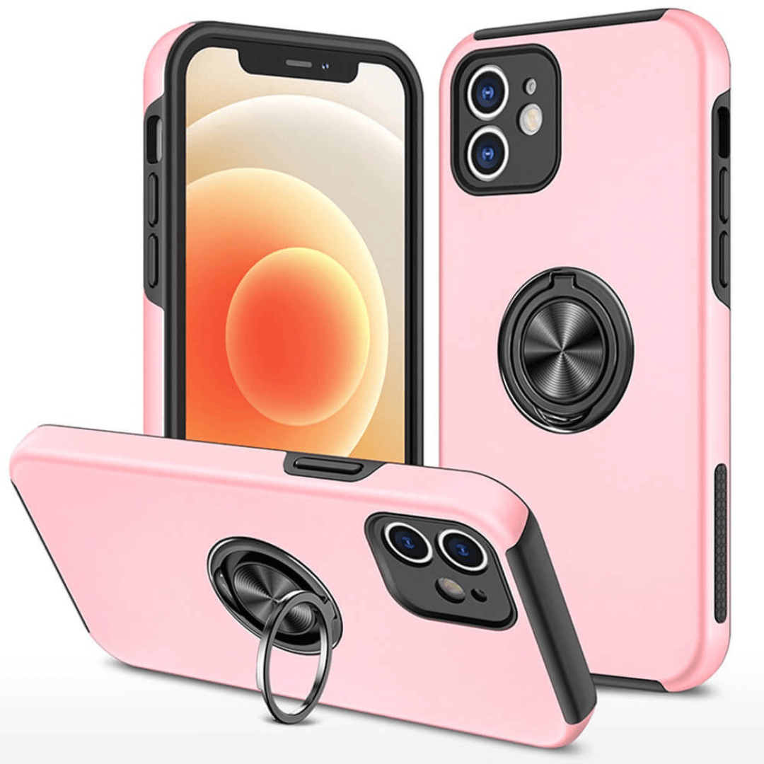 iPhone 12 Compatible Case Cover With Shockproof  Magnetic Ring Holder - Pink