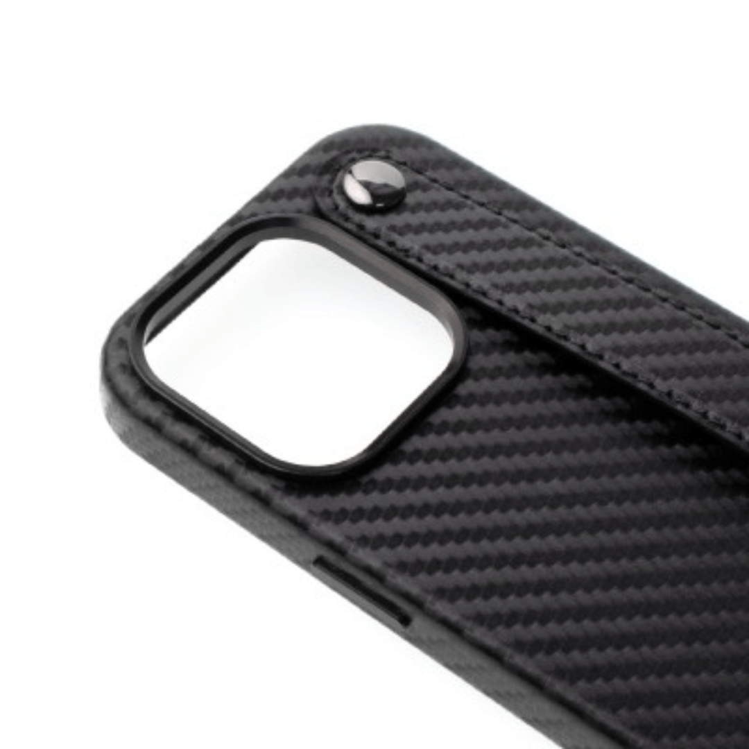 iPhone 14 Plus Compatible Case Cover With Hand Belt And Metal Camera Lens - Black