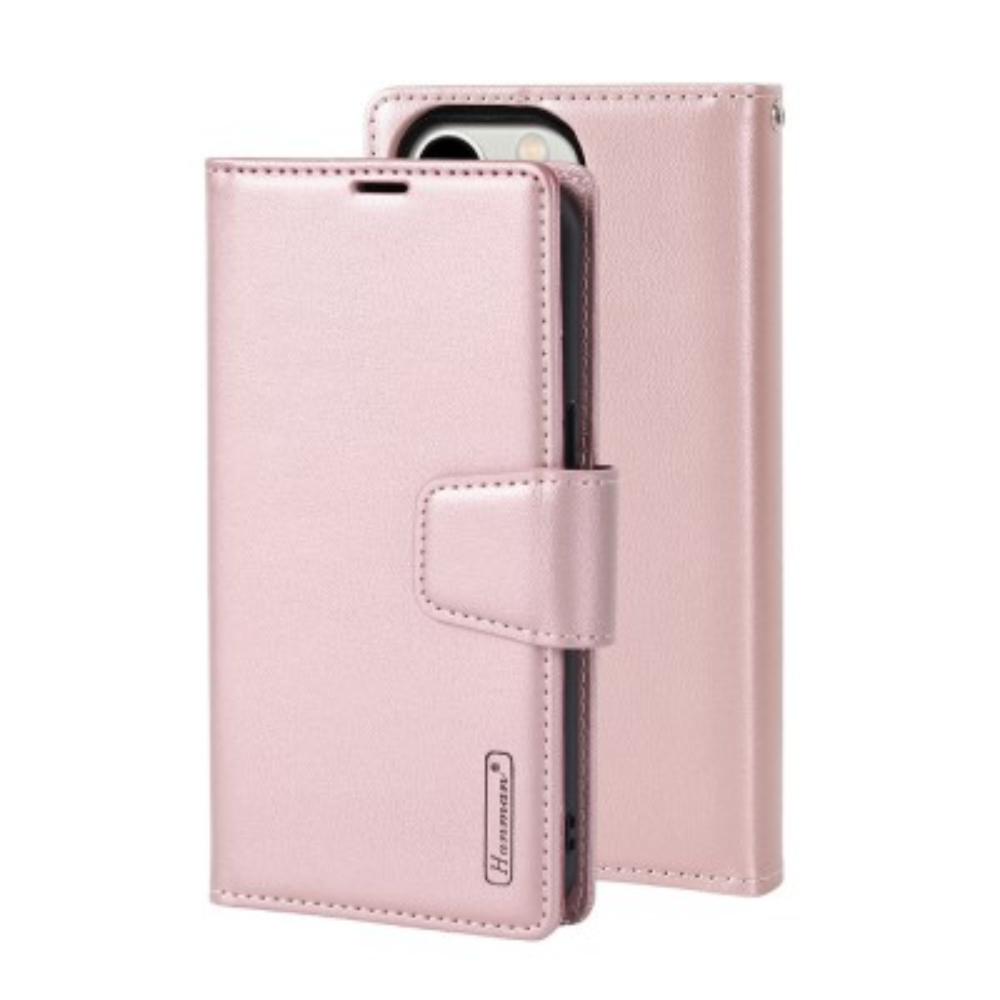 iPhone 13 Pro Compatible Case Cover With 2 in 1 Detachable Magnetic Flip Leather Wallet - Rose Gold