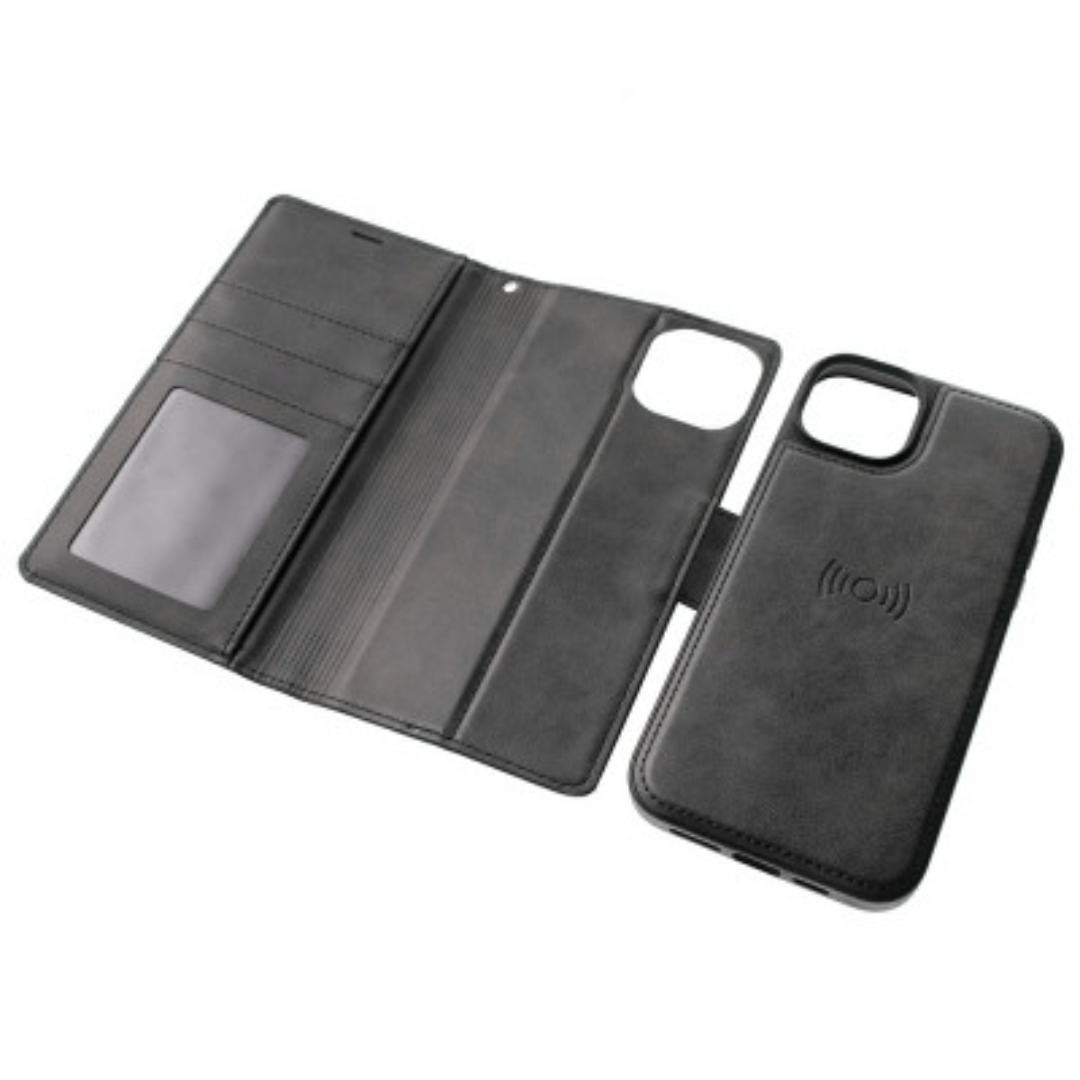 iPhone 14 Pro Compatible Case Cover With 2 In 1 Detachable Magnetic Flip Leather Wallet  - Black