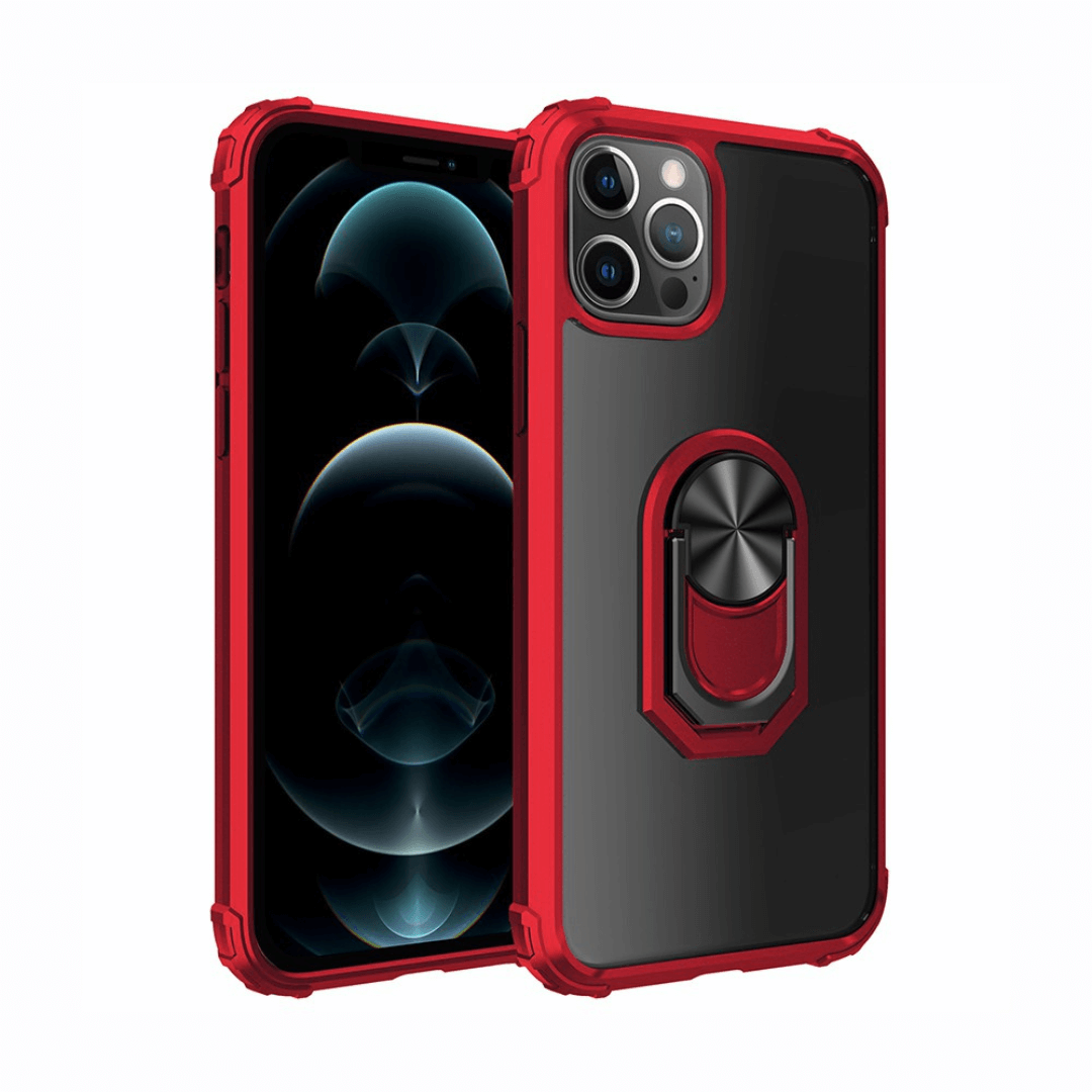 iPhone 12 Pro Compatible Case Cover With Shockproof Car Magnetic Military Ring Holder -Red