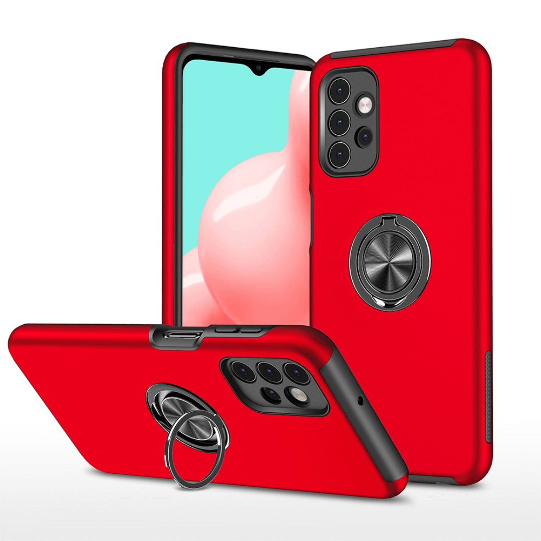 Samsung Galaxy A32 5G Compatible Case Cover With Shockproof And Magnetic Ring Holder - Red