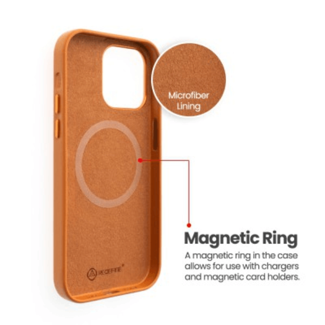 iPhone 14 Pro Max Compatible Case Cover With Metal Camera Lens PU Leather And Compatible With MagSafe Technology - Golden Brown