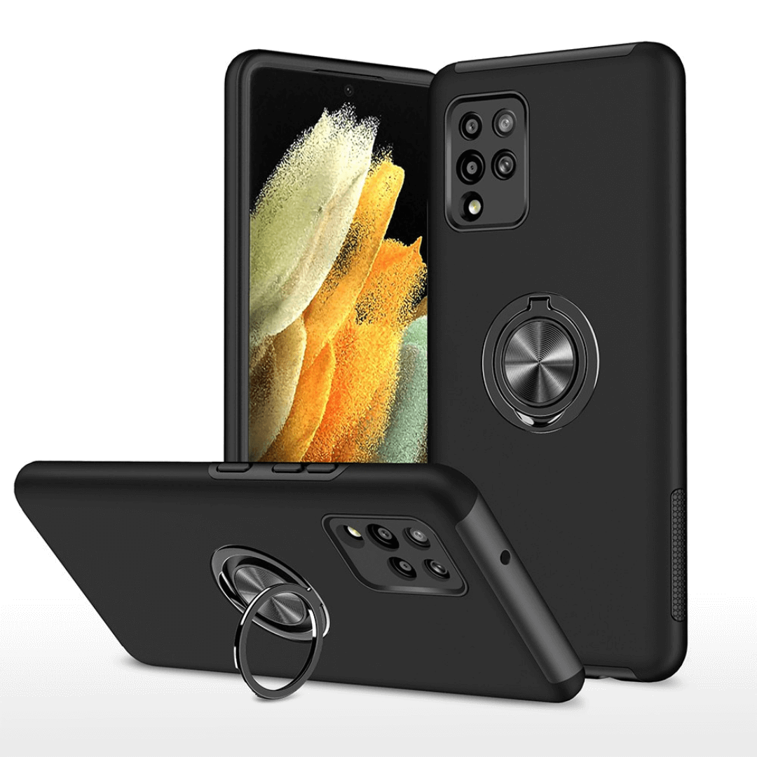 Samsung Galaxy A42 5G Compatible Case Cover With Shockproof And Magnetic Ring Holder - Black