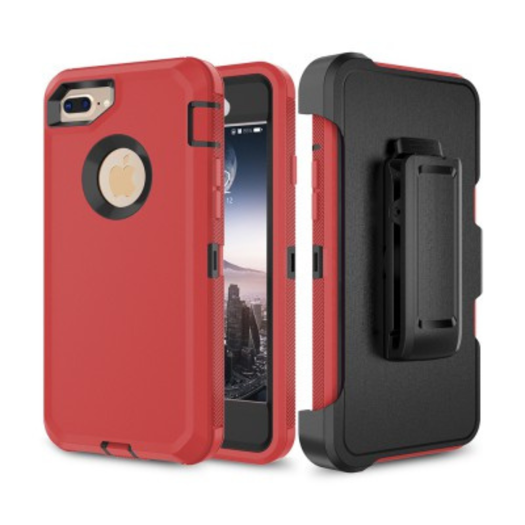 iPhone 7 Plus Compatible Case Cover With Shockproof Robot Armor Hard Plastic And Belt Clip - Red