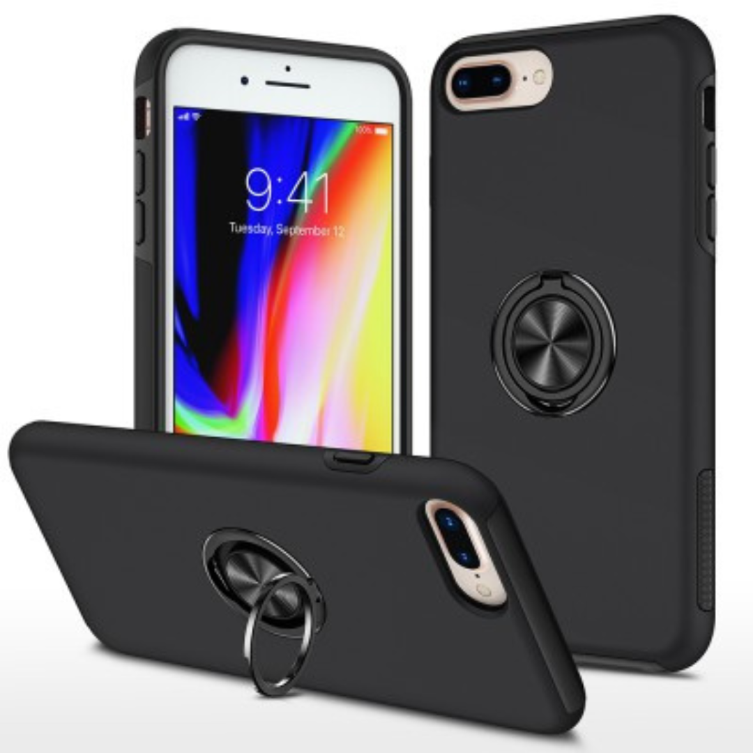 iPhone 7 Plus Compatible Case Cover With Shockproof Magnetic Ring Holder - Black