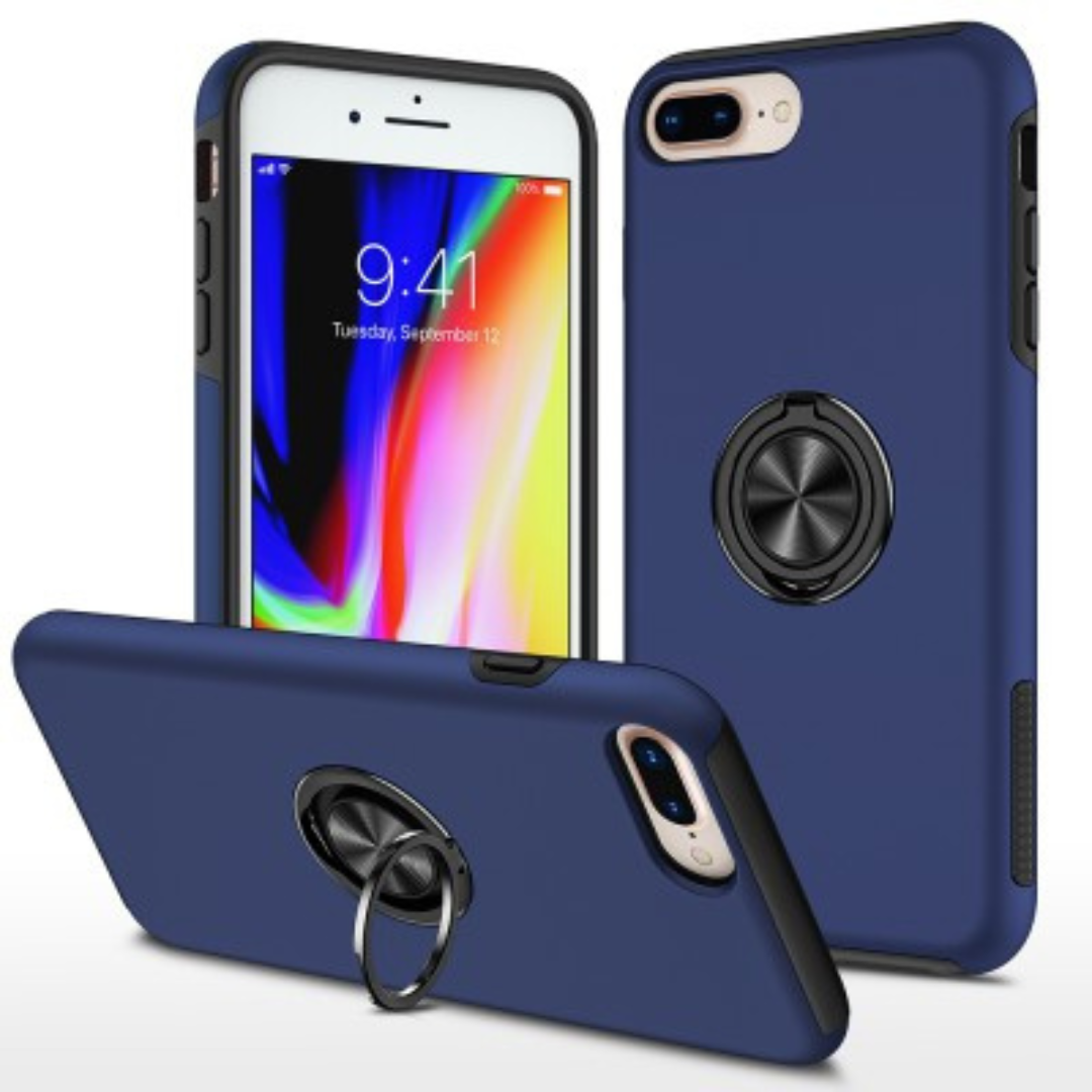 iPhone 7 Plus Compatible Case Cover With Shockproof Magnetic Ring Holder - Navy